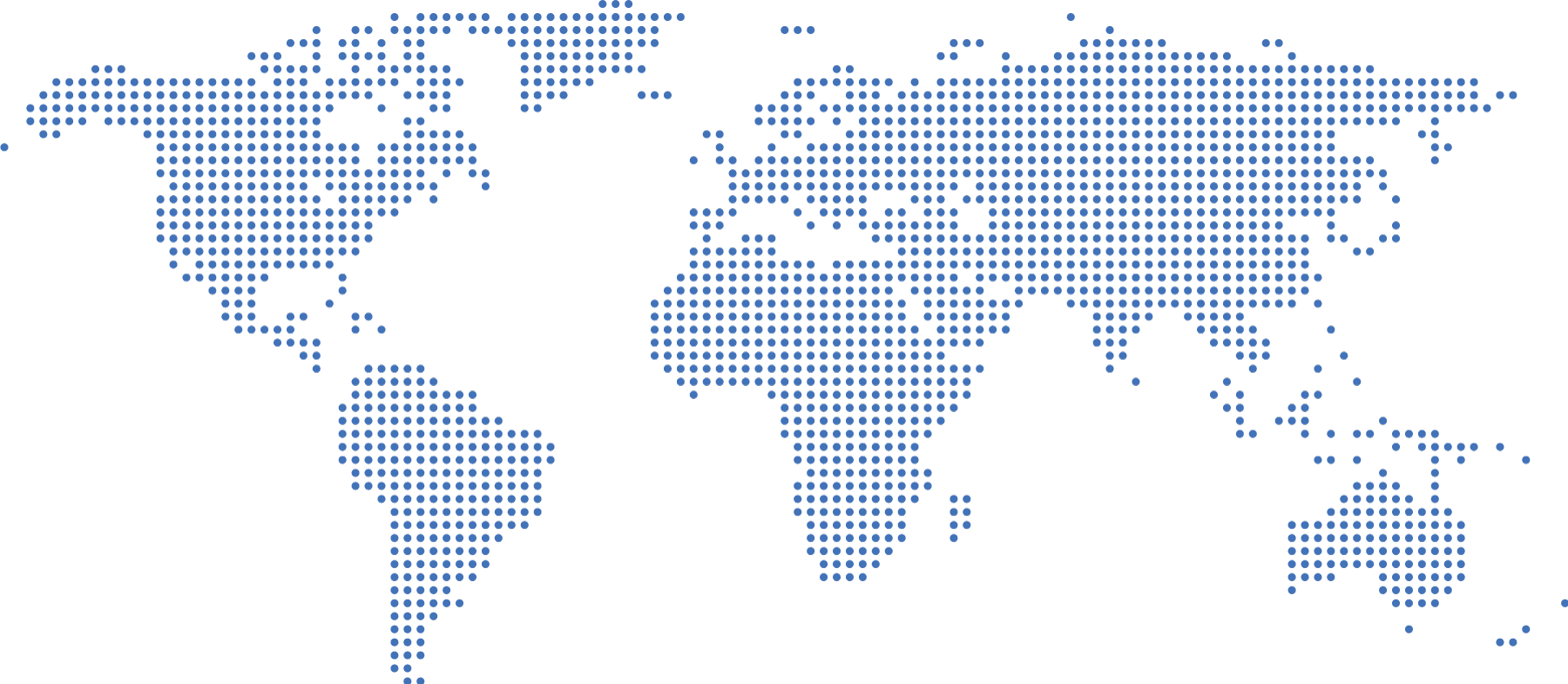 Stylized world flat graphic composed of blue dots.