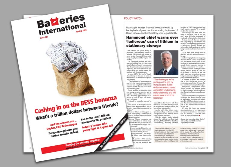 cover and inside spread of Batteries International magazine.